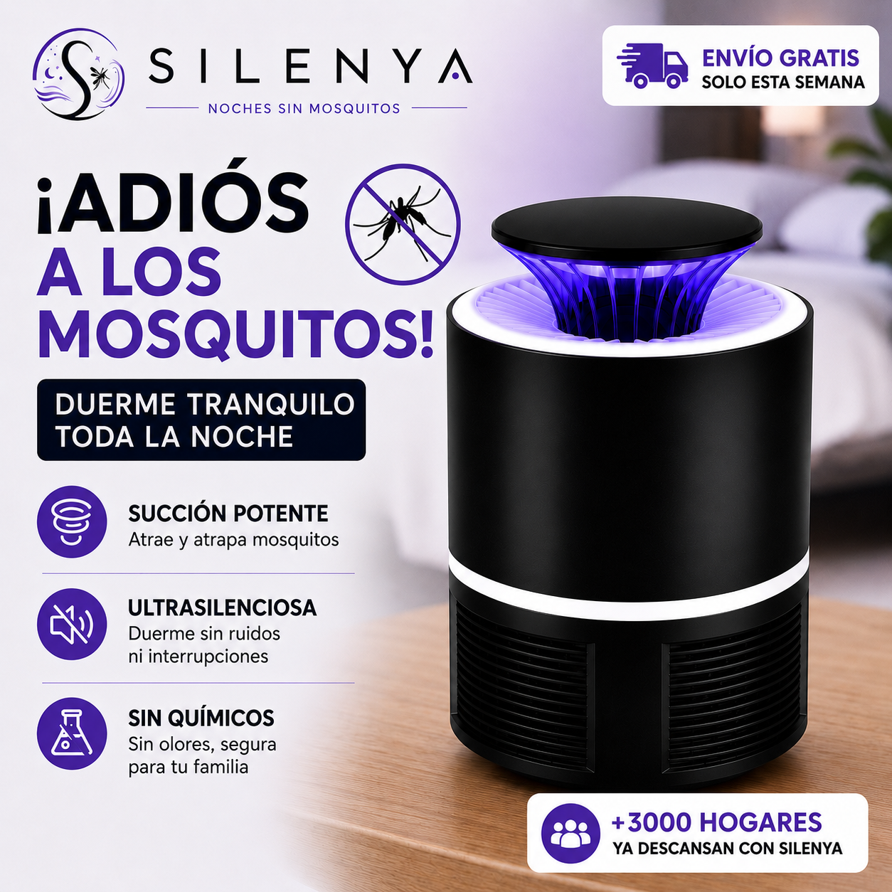Lámpara Antimosquitos por succión Silenya™